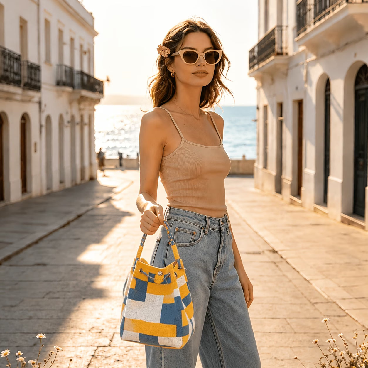 Bolsa Feminina Tote de Malha com Grande Capacidade